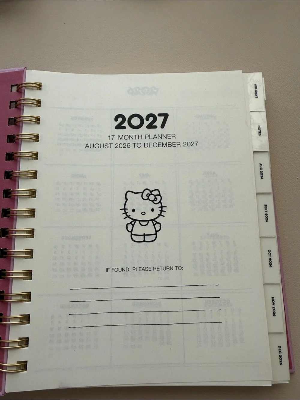 NWT..Hello Kitty Pink and Cream 2027 Spiral Planner . smoke and pet free home.